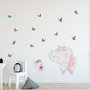 Kids Pink Ballerine Elephant and Bunny with Little Butterflies Wall Decal Sticker