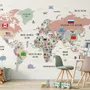 Kids Colorful World Map with Flags Map Wallpaper Mural