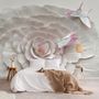 3D Embossed Look Flowers and Butterfly Wallpaper Mural