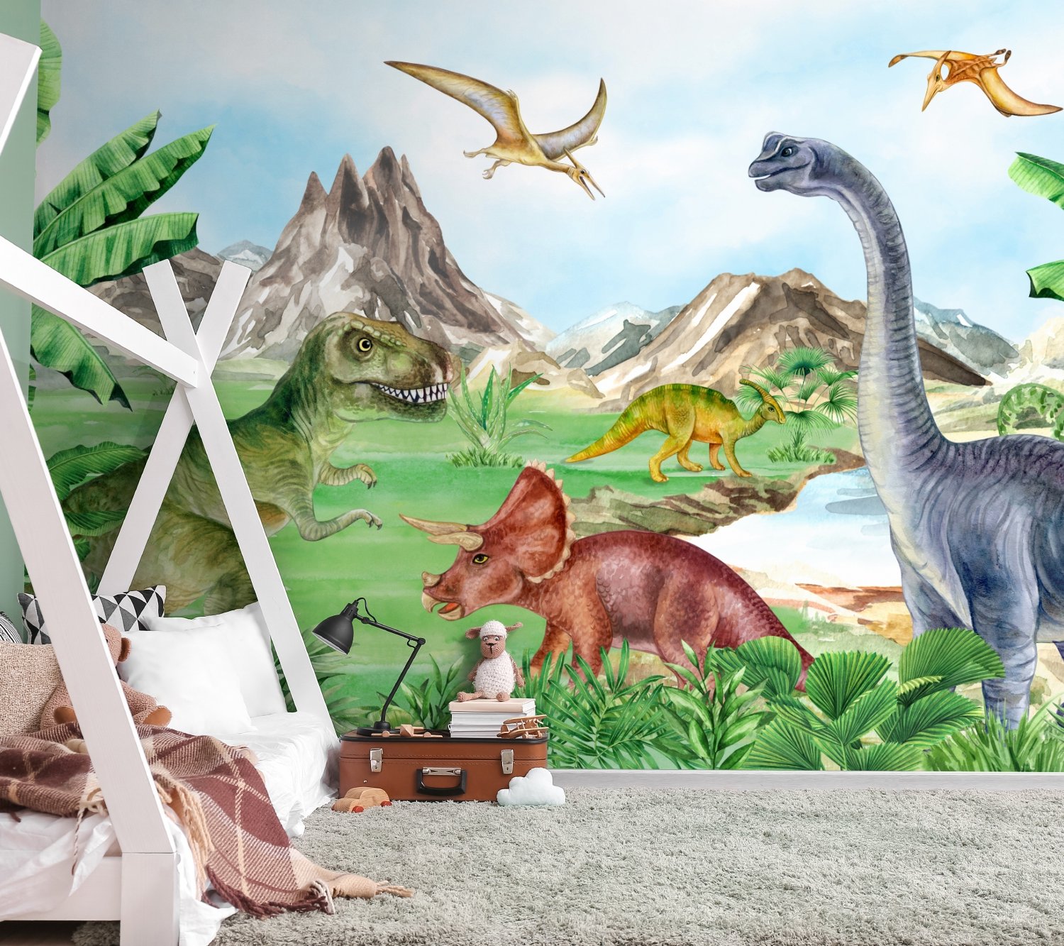 Kids Prehistoric Dinosaur Wallpaper Mural - Peel and Stick