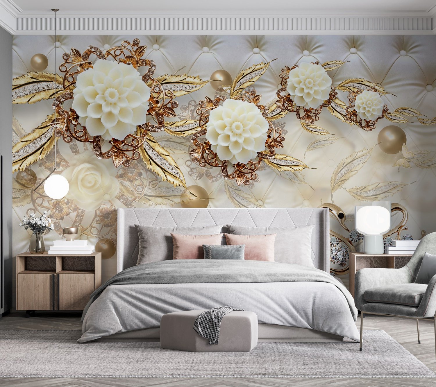 Swan with Peony Floral Wallpaper Mural - Peel and Stick