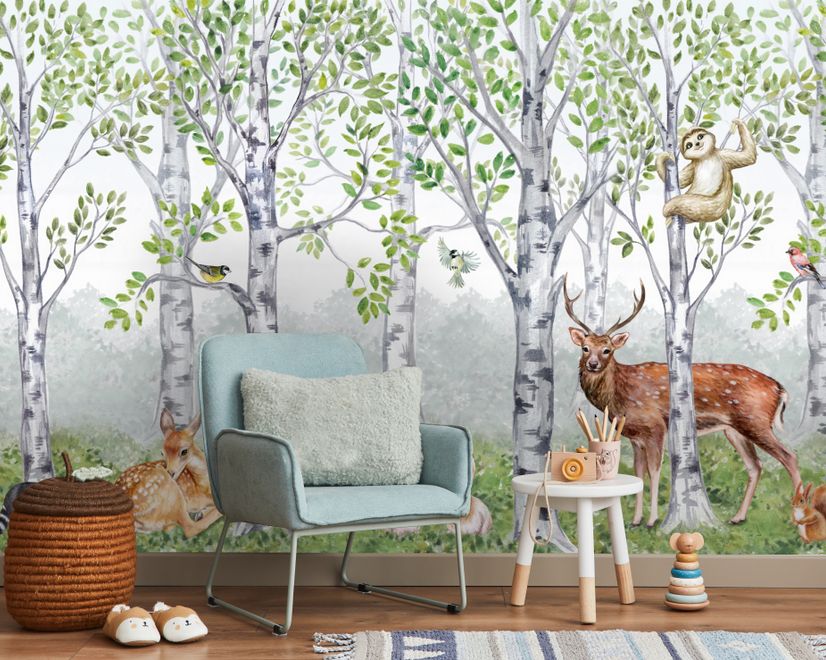 Kids Woodland Animals in the Forest Wallpaper Mural