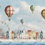 Kids Harbor Village and Hot Air Balloons Wallpaper Mural
