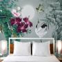 White Stork and Purple Flowers Wallpaper Mural