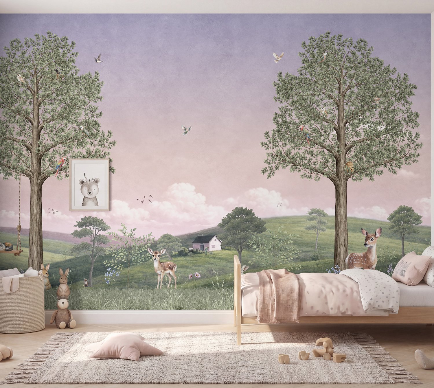 Kids Forest Animals Landscape Wallpaper Mural - Selbstklebende
