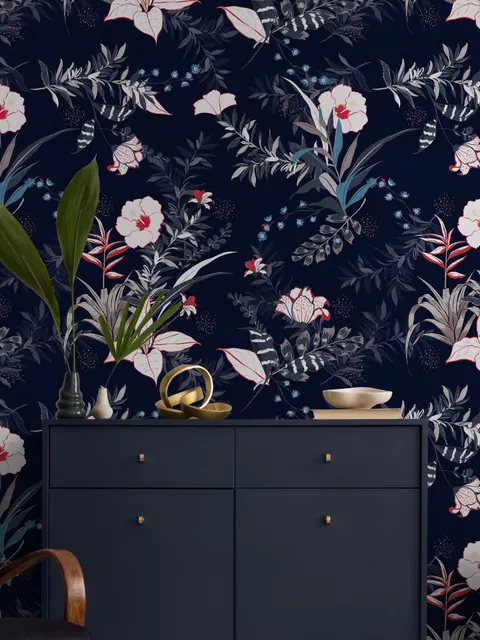 Retro Dark Flowers Wallpaper Mural