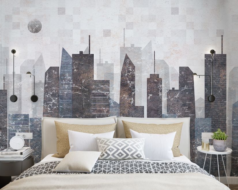 Vintage Geometric City Wallpaper Mural