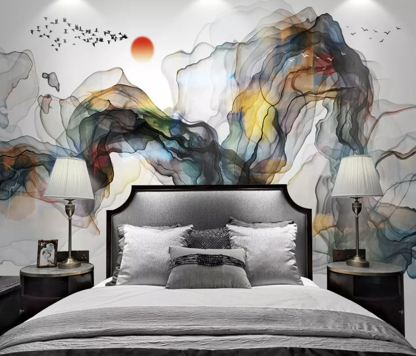 Watercolor Colorful Abstract Smoke Wallpaper Mural - Peel and Stick