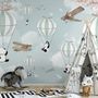 Cartoon Pandas with Hot Air Balloons Wallpaper Mural