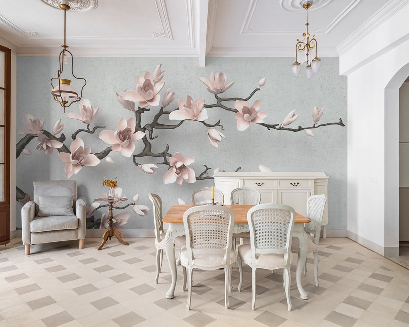 3D Optik Rosa Magnolienblüten Fototapete