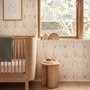 Cute rabbits wallpaper with woodland animals, white birds and acanthus scrolls on an ivory cream ground
