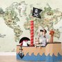 Watercolor Kids World Map with Soft Animals Wallpaper Mural