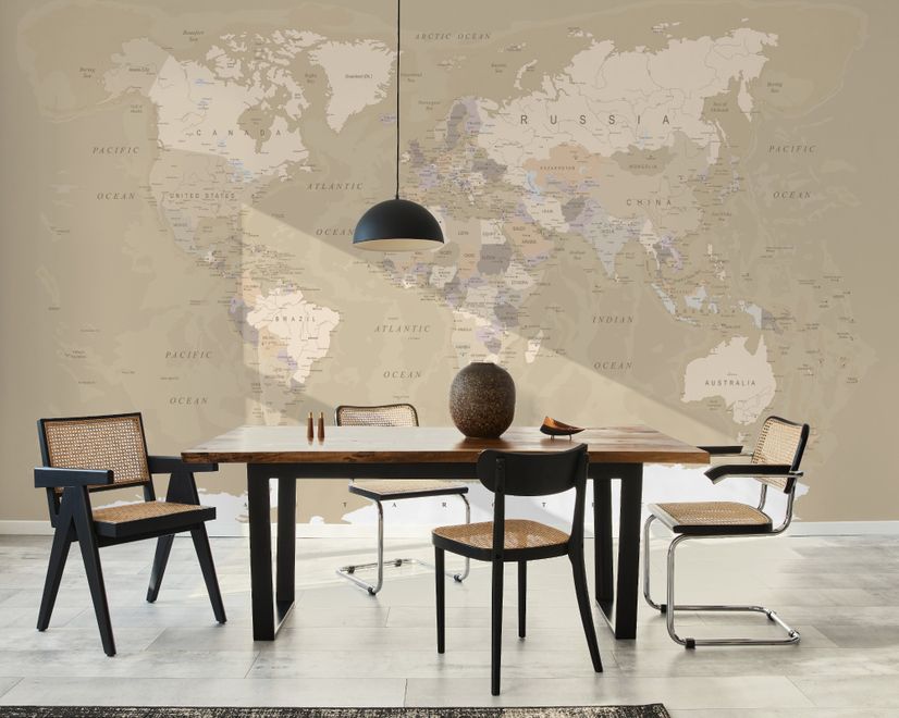 Brown & Brown Political World Map Wallpaper Mural