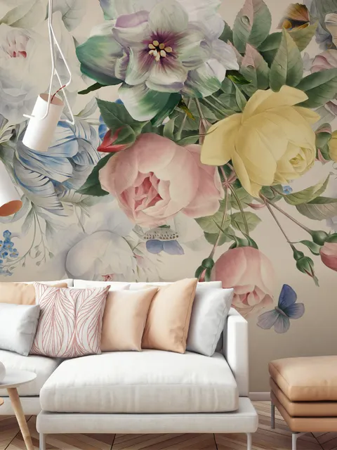 Papier peint panoramique floral vintage et coloré