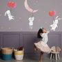 Stickers muraux lapins cartoon ballons colorés lune enfants