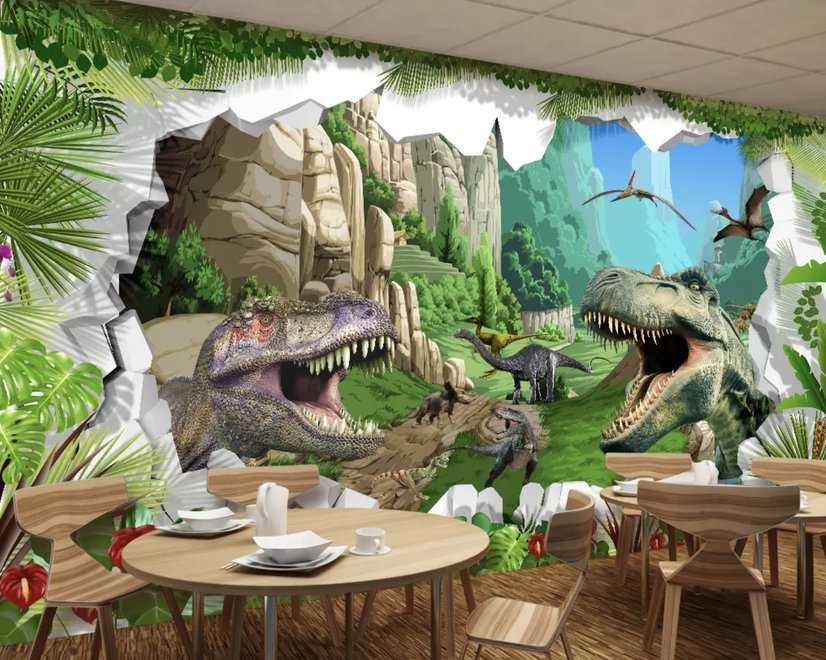 3D Look Drachen und Dinosaurier Fototapete
