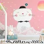 Cartoon Happy Cat on the Pink Clouds Wallpaper Mural