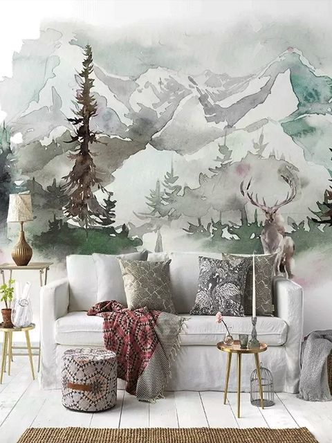 Winter Forest and Horned Deer Wallpaper Mural