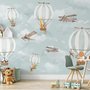 Montgolfière avec des animaux de dessin animé pour d'enfant papier peint panoramique