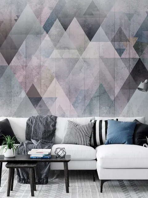 Papier peint panoramique aquarelle géométrique à motif triangulaire
