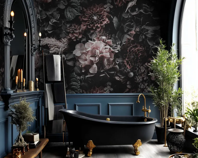 Dark Floral Hydrangea Wallpaper Mural