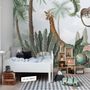 Kids Nursery Pink Flamingo and Cute Giraffe Safari Animals Wallpaper Mural