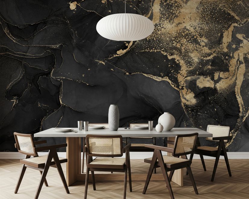 Dark Marble with Gold Faux  Wallpaper Mural