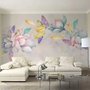 Papier peint panoramique magnolias colorés et oiseaux