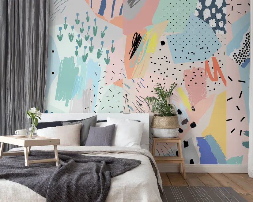 Colorful Abstract Geometric Kids Art Wallpaper Mural