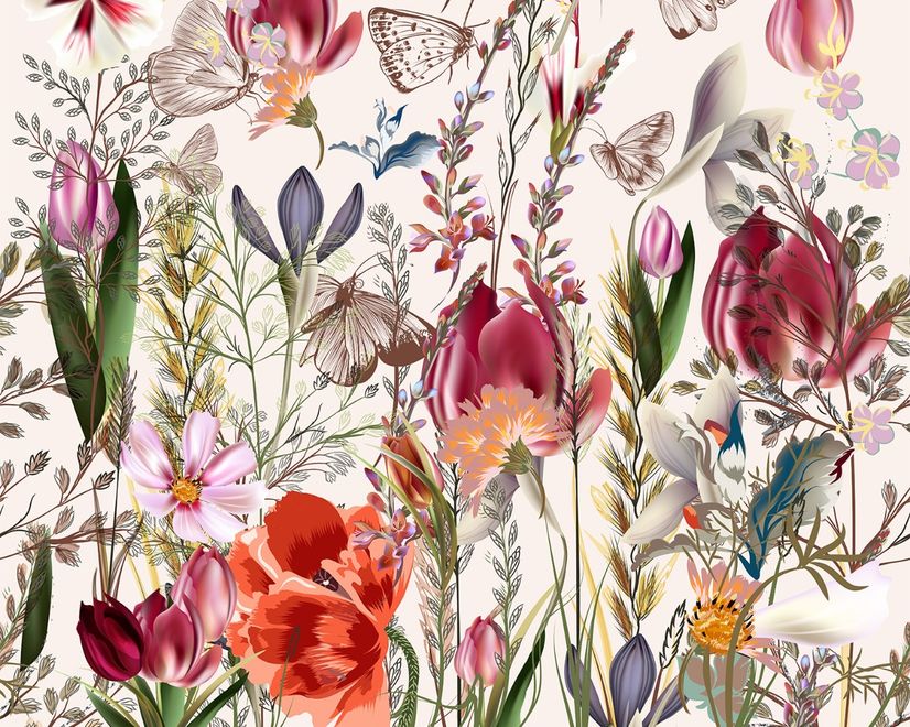 Spring Flowers Pattern Wallpaper Mural
