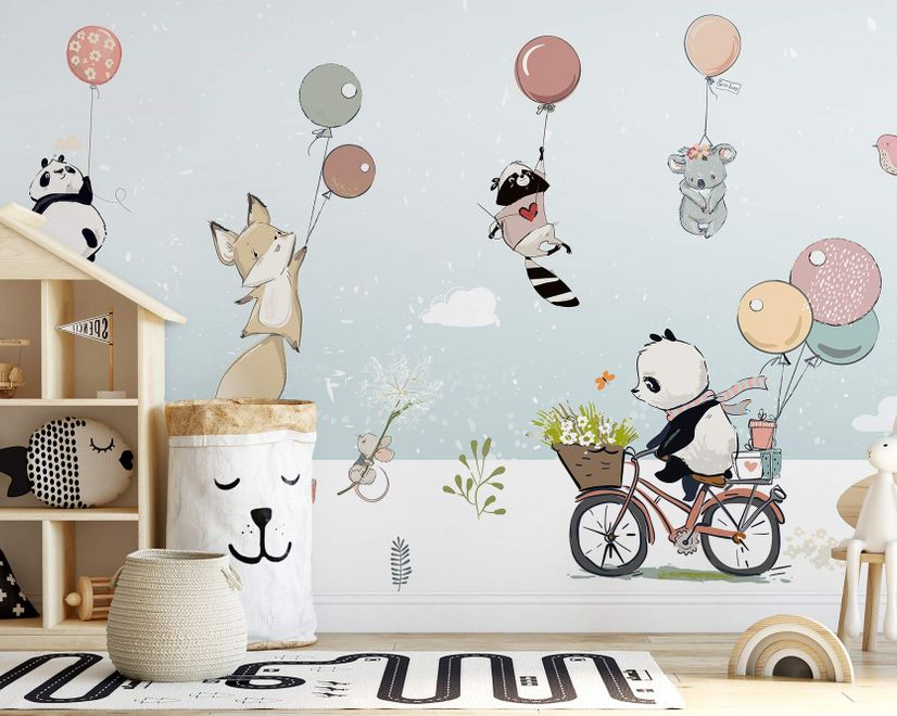 Cartoon Winter with Cute Animal Wallpaper Mural
