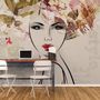 Woman Face Art with Winter Leaf Wallpaper Mural
