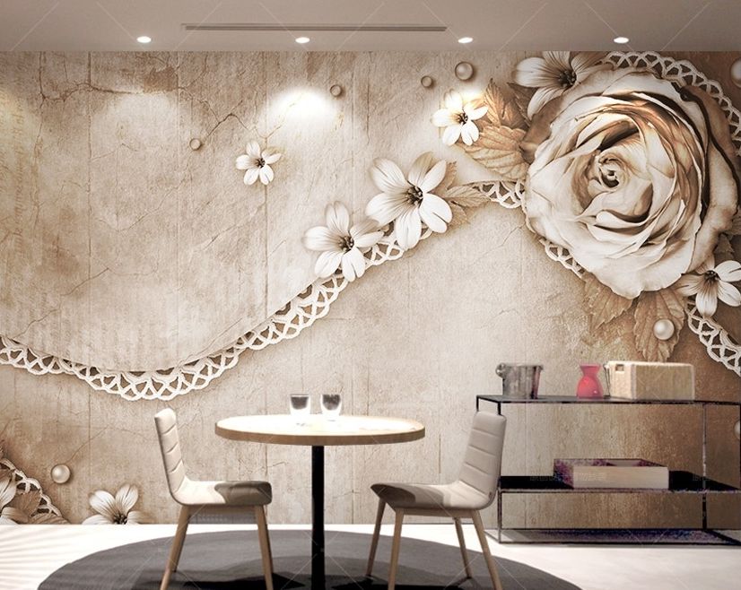 Dark Rose and Daisy Floral Wallpaper Mural