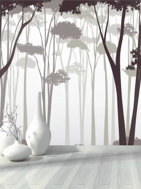 Monochrome Brown Forest and Tree Silhouette Wallpaper Mural