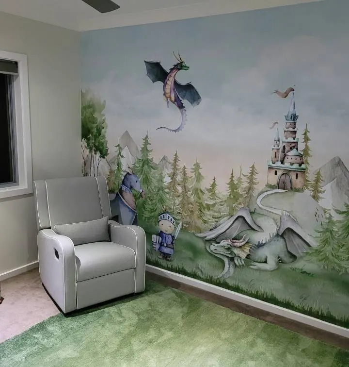 Kids Dragons Fairytale Cute Prince and Princess Wallpaper Mural