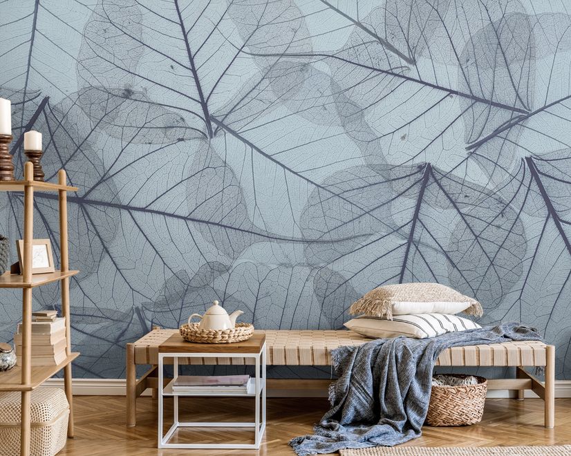 Monochrome Leaf Pattern Wallpaper Mural