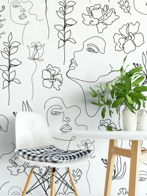 Sanfte Frauenfigur mit floraler Zeichnung Line Art Fototapete