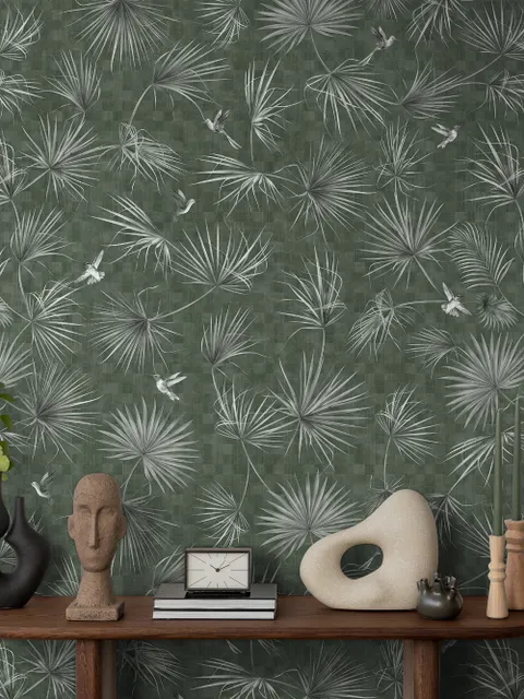 Tropical Palm Leaf and Birds Wallpaper Mural