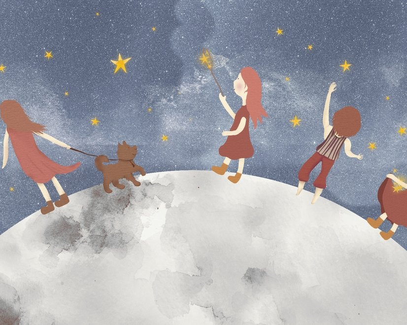 Mädchen auf dem Mond Fototapete für Kinder