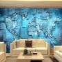 Papier peint panoramique carte du monde bleue effet 3D