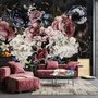 Papier peint panoramique floral aquarelle Pivoine foncée