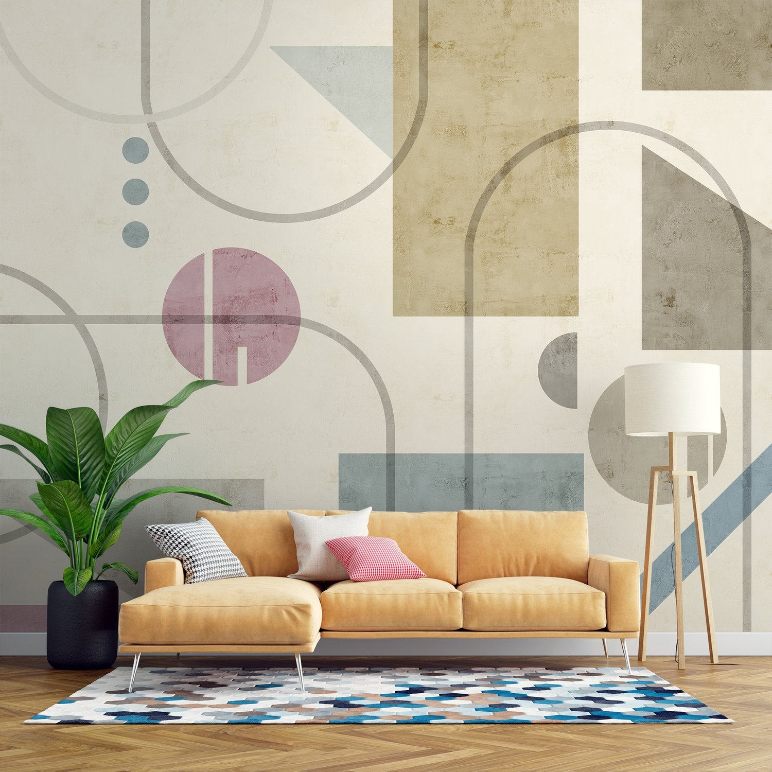 Soft Geometric Shape Art Wallpaper Mural - Peel and Stick