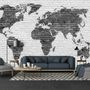 Black White Brick World Maps Wallpaper Mural