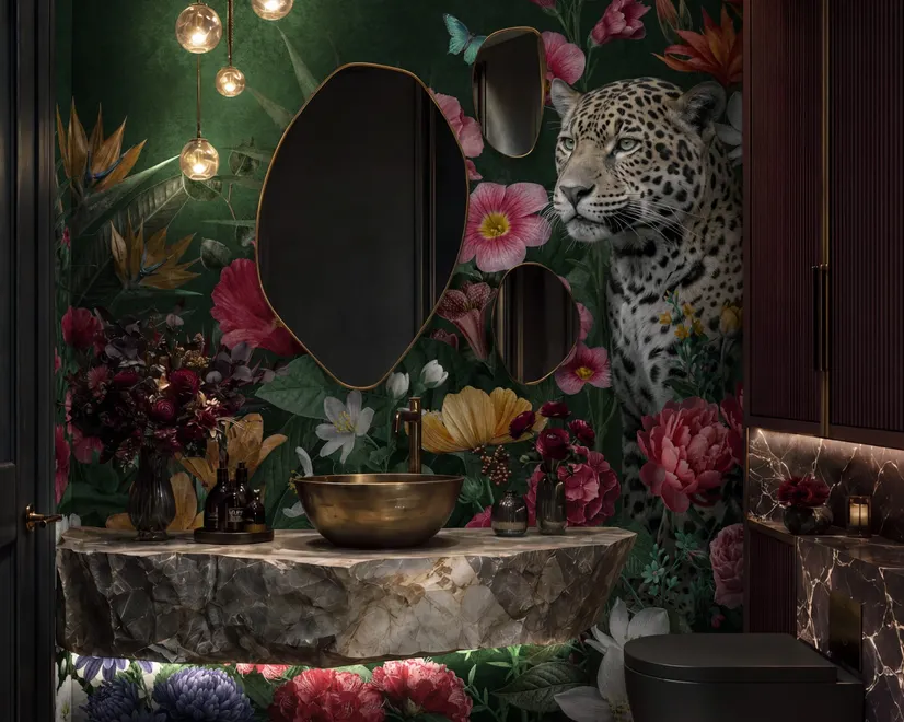 Elegant Tropical Botanical Floral and Leopard Wallpaper 