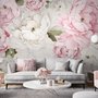 Papier peint panoramique aquarelle rose pivoine fleurie pour chambre d'enfant