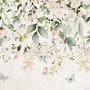 Papier peint aquarelle floral doux avec feuilles vertes