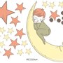 Nursery Smiling Moon with Orange and Yellow Stars Wall Decal Sticker
