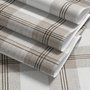 Neutral beige and brown plaid wallpaper with cream squares, taupe woven blocks and fine dark brown lines