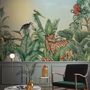 Leopard and Colorful Parrot in the Tropical Forest Wallpaper Mural