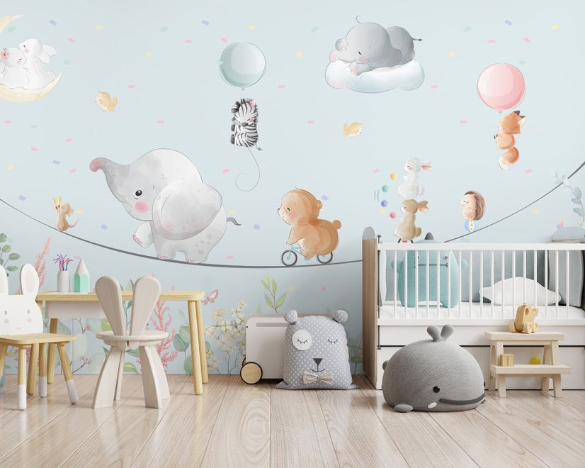 Cute Flying Animals with Funny Circus Wallpaper Mural